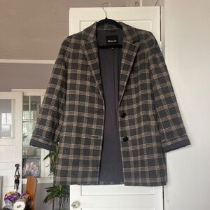 Madewell Gray Plaid Blazer Jacket